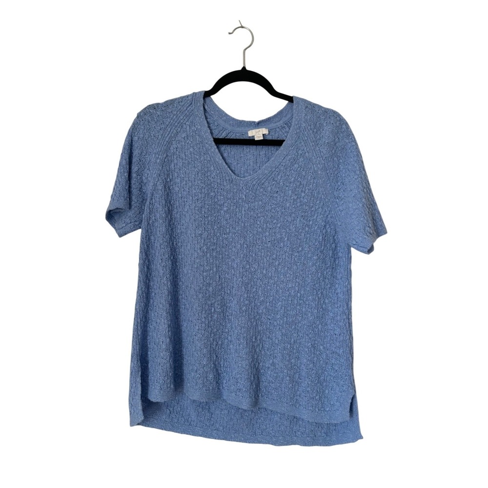 J‎ Jill Sweater Size M petite Heather Blue Textured Short Sleeve V-Neck